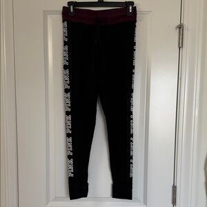 PINK Victoria's Secret Yoga Black Leggings with maroon Waistband